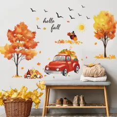Fall Tree Wall Sticker Autumn Pumpkin Wall Decal DIY Red Truck