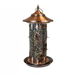 Copper Metal Port Wild Bird Feeder 10lbs Capacity with Perches