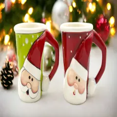 Ceramic Christmas Santa Mug (Set of 2), Home D&eacute;cor, Gift for Her, Gift for Mom, Kitchen D&eacute;cor, Christmas D&eacute;cor