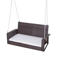 Espresso Wicker Porch Swing 7ft with Hanging Chain and Cushion