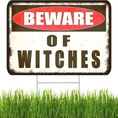 Large Beware of Witches Yard Sign With Stakes - 17x13 Inches