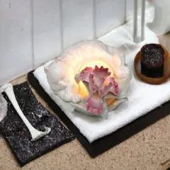 Ceramic Sleeping Cat with Iris Flower Tealight Candle Holder, Home D&eacute;cor, Gift for Her, Mom, Bathroom D&eacute;cor, Cat Lovers Gift, Pet Loss Gift