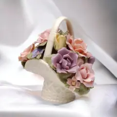 Hand Crafted Ceramic Roses Flower Basket, Home D&eacute;cor, Gift for Her, Gift for Mom, Nature Lover D&eacute;cor, Wedding Gift