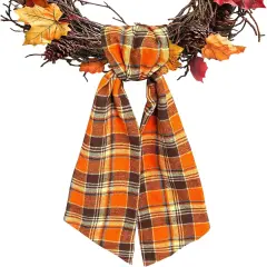 Autumn Buffalo Plaid Cotton Wreath Sash for Front Door Fall Wreaths