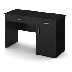 Black Laminate Home Office Desk with 2 Drawers, 1 Cupboard and Wire Management
