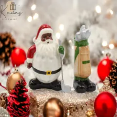 Ceramic African American Golfing Santa Christmas Salt And Pepper Shakers, Home D&eacute;cor, Gift for Him, Gift for Dad, Kitchen D&eacute;cor
