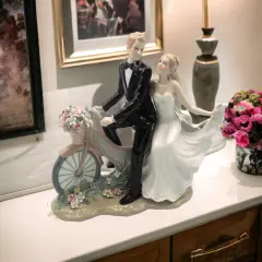 Ceramic Newlywed Couple On Bike Figurine, Wedding D&eacute;cor, Wedding Gift, Wedding Favor, Anniversary D&eacute;cor, Anniversary Gift, Home D&eacute;cor