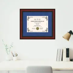 Mahogany 11x14 Diploma Frame for 8.5x11 Certificate University College High School Blue