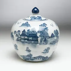 AA Importing 59753 Blue And White Round Jar With Lid