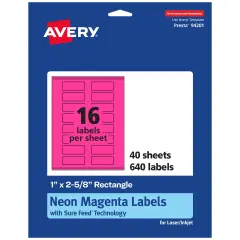 Avery Neon Magenta Paper Labels, 1" x 2-5/8" Rectangle