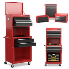 Costway 6-Drawer Rolling Tool Chest Storage Cabinet w/Riser Red\Black