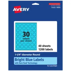Avery Bright Blue Paper Labels, 1.25" Diameter Round