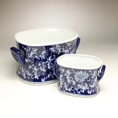 AA Importing 59941 Set Of 2 Blue & White Foot Baths