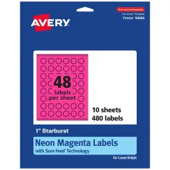 Avery Neon Magenta Paper Labels, 1" Starburst