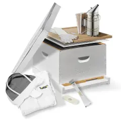 Honey Keeper Starter Beehive Kit (1 Deep Hive Body) with Essential Starter Supplies Tool Kit for Langstroth Beekeeping, Fully Assembled and Painted White