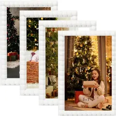 5x7 Picture Frame Set of 4, White Beaded Photo Frames Display Pictures 5x7 without Mat, Multi Photo Frames Collage for Wall or Tabletop Decor