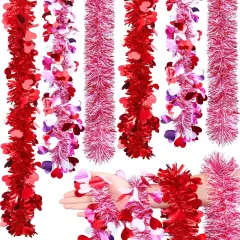 6 Pcs Valentine's Day Tinsel Garland Total 39Ft Red Heart Metallic Garland Decor Red and White Tinsel Garland Twist Garland Valentines Heart Tinsel Garland for Mantle Wedding Party Decoration Supply