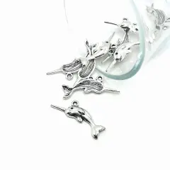 Silver Narwhal Charms, 28x13mm