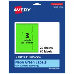 Avery Neon Green Paper Labels, 2.5" x 4" Rectangle