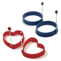 Norpro Nonstick Silicone Round & Heart Egg Rings Combo - Pancake Mold Ring