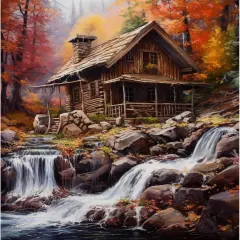 Paint by Numbers Cabin in Autumn DIY Painting On Canvas, Paintwork with Paintbrushes Acrylic Paints,Perfect for Paint by Numbers for Adults and Kids Students Beginner Without Framed 16''x20''