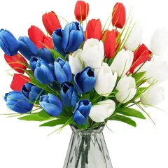 13" Fake Red White and Blue Memorial Tulips Bouquet for 4th of July Decorations Memorial Flowers