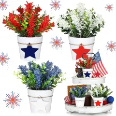 Set 4th of July Small Fake Plants Memorial Day Mini Artificial Potted Plants