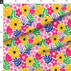 Various Fabrics by the Yard or Fat Quarter Colorful Flowers Botanical Abstract Floral Happy Colors Bold Maximalist Hand Drawn Garden Large Scale Kids Nursery Playroom Classroom Cheerful Custom Printed Fabric by Spoonflower
