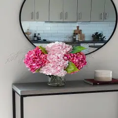 4 Pcs Real Touch Hydrangea Artificial Flower Lifelike 21'' Long Stem Latex Hydrangea Flower for Thanksgiving Home Kitchen Decor Wedding Christmas Table Centerpiece 2 Pink + 2 Rose Pink