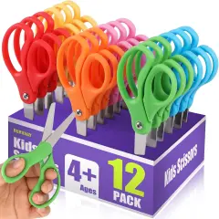 12 Packs 5" Small School Student Blunt Tip Craft Kids Scissors, Stainless Steel Blades Comfort Grip 5 Inch Safety Scissors Bulk for Children Toodler Cutting Paper