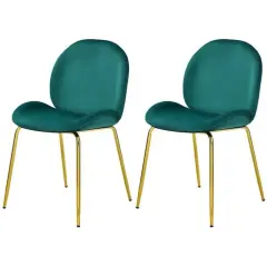 Set of 2 Velvet Accent Chairs with Gold Metal Legs and Ergonomic U Shaped Seat Green