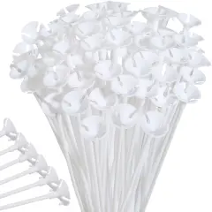 Upgraded Version 100 Pieces White Plastic Balloon Sticks Holders and Cups for Christmas Decoration Party and Wedding Decoration