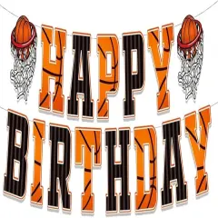 Basketball Happy Birthday Banner Basketball Theme Birthday Party Decoration Kids Teenagers Boys Men Birthday Party Bunting Sign, Orange