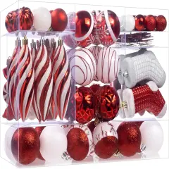 87Pcs Christmas Ball Ornaments Set, Assorted Shatterproof Hanging Tree Decorative for Xmas Tree Holiday Party and Home Decor (Red & White)