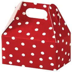 Pack/6: Red & White Dots Gable Box - 4 x 2-1/2 x 2-1/2"
