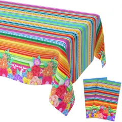 Mexican Fiesta Party Decorations, 2 PCS Plastic Rectangle Mexican Flowers Tablecloth Disposable, Cinco De Mayo Tablecloths Mexican Flowers Decorations Party Supplies Favors Table Cloths Covers Decor