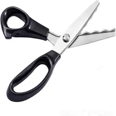 Fabric Pinking Shears Craft Scissors，Serrated Scalloped stainless Steel Handled Professional Sewing black Scissors, Scissors for Leather, Tailoring, Paper Crafts Hand shears etc. (Scalloped18mm)