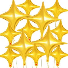 12 Pcs Four Angle Star Balloons,26 Inch and 10 Inch Gold Star Foil Balloons,Quadrangle Balloon Mylar Balloons Helium Balloons for Birthday Party Anniversary Wedding Baby Shower Decorations (Gold)