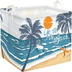 Summer basket Tropical Beach Camping Picnic Basket Blue Coconut Tree Gift Storage Bin Sun Sea Towel Blanket Book Shelf Basket Large Rectangle Clothes Toy Kid Basket
