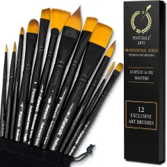 Set of 12 Brushes for Acrylic & Oil Painting | Acrylic & Oil Masters | Professional Handmade Brush Set