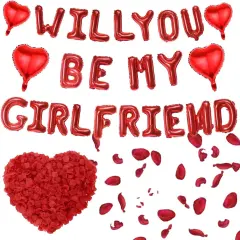 Will You Be My girlfriend - 525 Pcs Balloons Decorations Kit Heart Letter Foil Balloons Red Rose Petals For Girls Women Romantic Special Night Engagements Proposals Valentines Day Party Supplies