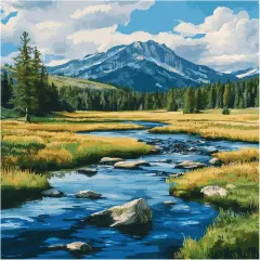 Yellowstone Paint by Numbers for Adults, Easy Paint by Numbers, National Park Paint by Number Kits, Nature Landscape Canvas Gift Home - Spring Mountain Lake Wall Decor(16x20inch)