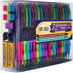 72 Mechanical Pencils, 0.7 mm HB Lead, 2 Lead Dispensers with 220 Refills & 16 Erasers, Break Resistant, Convenient Side Click & Soft Non-Slip Grip