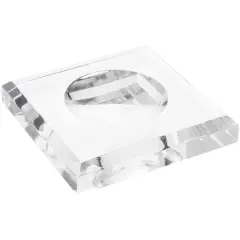 Plymor Clear Acrylic Square Display Base with Indented Circle to Hold Egg, Marble, Ball or Sphere, 4" W x 4" D x 0.75" H (2.5" Circle)