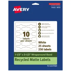 Avery Recycled Matte White Labels,1-1/2" x 3-1/2" Wraparound