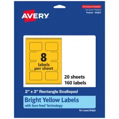 Avery Bright Yellow Paper Labels, 2" x 3" Rectangle Scalloped
