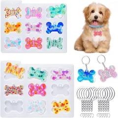 LET'S RESIN Pet Tag Resin Molds Silicone For Cat Dog | Epoxy Resin & UV Resin Bone Shape Keychain Molds with 10Pcs Key Ring & 10pcs Jump Ring, DIY Keychain Pendant Charm Crafts