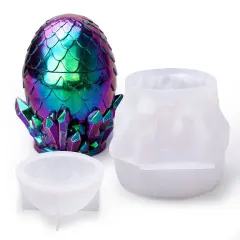 LET'S RESIN Dragon Egg Resin Molds, Large Resin Jar Resin Epoxy Molds with Lid and Crystal Cluster Base, Lifelike Dinosaur Egg Silicone Molds for Epoxy Resin, DIY Craft