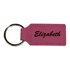 Keychain - Rectangle - PERSONALIZED - Leather Pink/Black