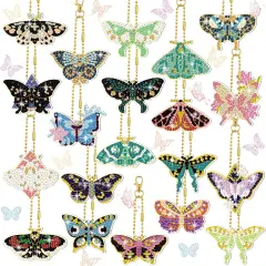 20 Pcs Butterfly Diamond Painting Keychains Kits Diamond Art Keychain 5d Butterfly Diamond Key Chain Spring Summer Diamond Hanging Ornaments Key Ring for Adults Beginners DIY Crafts Decor